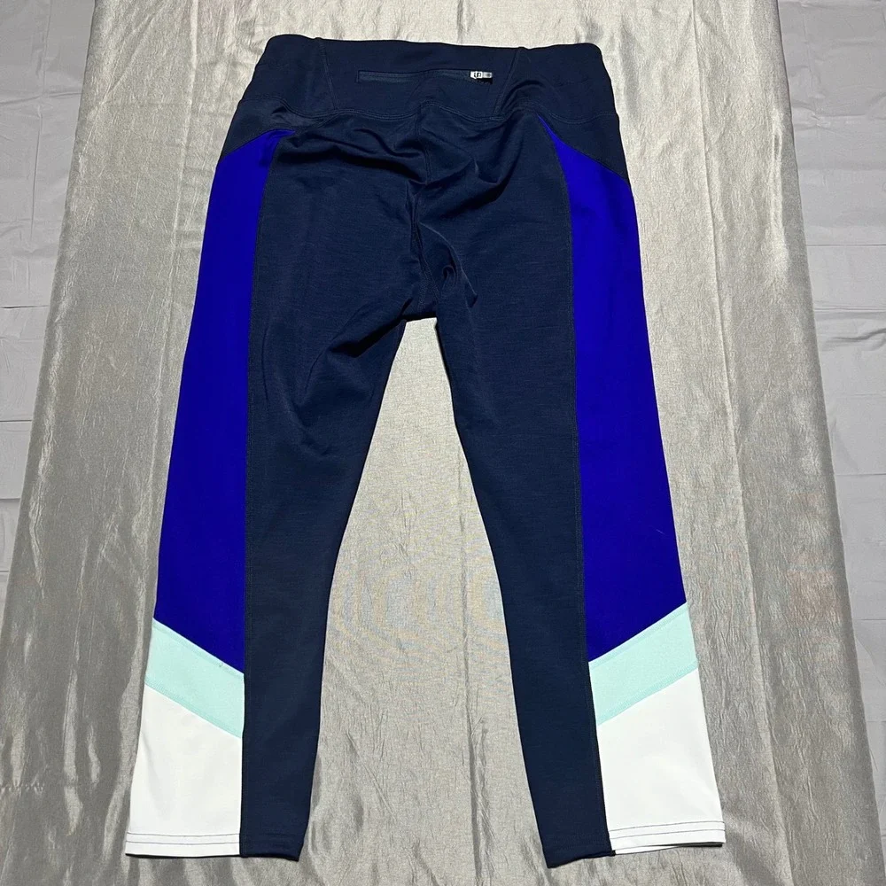 Athleta Navy Blue Colorblock Cropped Leggings Zipper Pocket Size M 596513-01
